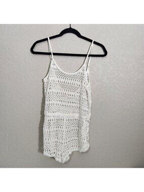 Victorias Secret Womens White Crochet Beach Romper Size S/P Relaxed Fit